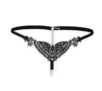 MOANATURA String Femme Lingerie String Sexy Femme String Fil Culotte Sous-Vêtements Lingerie Femme Élégante String Micro Taille Unique XS S M String Dentelle avec Perles, Noir , Taille Unique