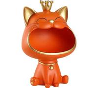 Moaobooh Statue Chat Porte-Bonheur, Sculpture de Stockage pour Maison et Salon, Boîte de Rangement Décorative Chat Rieur pour Petits Objets (Orange)