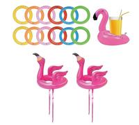 MOAZIFI Flamingo Jeu de lancer d'anneaux gonflables Accessoires de piscine Amusant 15 pièces