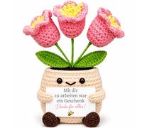 MOAZIFI Fleurs crochetées à la main dans un vase à fleurs comme cadeau d'adieu pour collègue - Départ unique collègue pour changer emploi et retraite, cadeau idéal pour collègue, décoration de bureau
