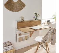 MOB-IN Bureau Mural Rabattable chêne et Blanc 100cm - avec Passe câbles