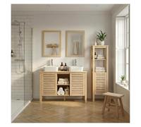 MOB-IN Ensemble Double Vasque TALIX 120cm chêne avec Robinet, Miroir et Colonne