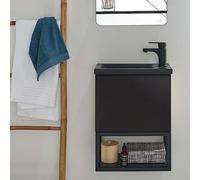 MOB-IN Ensemble Lave-Mains à Suspendre Noir Carbone + Miroir + Robinet Nova