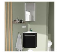 MOB-IN Ensemble Lave-Mains d'angle SKINO Noir + Vasque + Armoire de Toilette