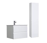MOB-IN Ensemble Meuble Simple Vasque 60cm avec vaque et Colonne Sorrento - Blanc