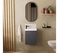 MOB-IN Ensemble Meubles Lave-Mains Lisa Gris + Miroir Ovale + Robinet