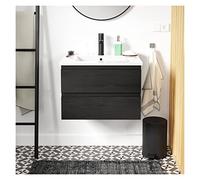 MOB-IN Ensemble Simple Vasque Sorrento 60cm avec Plan céramique et Robinet Noir
