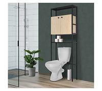 MOB-IN Etagère Pont WC Bois et métal Noir - avec Rangement fermé - 180x66cm