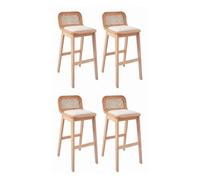 MOB-IN Lot tabourets Luna de Bar chêne, Tissu Bouclette et cannage H65