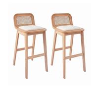 MOB-IN Lot tabourets Luna de Bar chêne, Tissu Bouclette et cannage H65