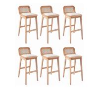MOB-IN Lot tabourets Luna de Bar chêne, Tissu Bouclette et cannage H65