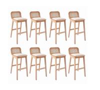 MOB-IN Lot tabourets Luna de Bar chêne, Tissu Bouclette et cannage H65