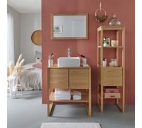 MOB-IN Meuble Atoll 70cm chêne Colonne Vasque carrée Robinet Miroir