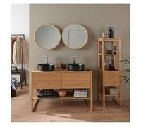 MOB-IN Meuble Atoll Double 120cm chêne vasques Noires robinets miroirs Colonne