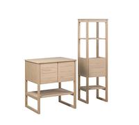 MOB-IN Meuble de Salle De Bain Chêne 70 cm + Colonne de Rangement Chêne 145 cm Atoll