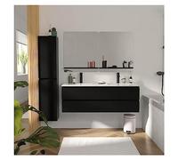 MOB-IN Meuble Double Vasque 120cm avec Plan céramique Sorrento Noir + Miroir +Colonne