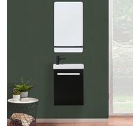 MOB-IN Meuble Lave-Mains Nevada Noir Carbone + Robinet Noir + Miroir Tablette Noire