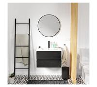 MOB-IN Meuble Simple Vasque 60cm Sorrento Noir + Vasque + Robinet Noir + Miroir