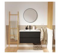 MOB-IN Meuble Simple Vasque Sorrento 80cm décor chêne avec Robinet et Miroir