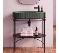MOB-IN Meuble Simple Vasque sur Pieds Lucia 80cm en métal Noir et Vasque béton