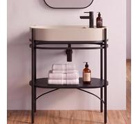 MOB-IN Meuble Simple Vasque sur Pieds Lucia 80cm en métal Noir et Vasque béton