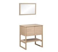 MOB-IN Meuble sous Vasque plaqué chêne Naturel Atoll 70cm + Miroir carré