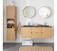 MOB-IN Meuble Studio Double Vasque 140cm chêne, robinets Noirs, miroirs et Colonne
