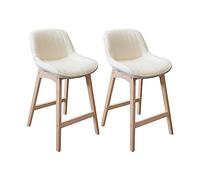 MOB-IN Tabourets de Bar 65cm en chêne et Assise Tissu Bouclette Milk - Lot de 2