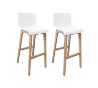 MOB-IN Tabourets de Bar 75 cm Tanna Pieds chêne Assise Plastique Blanche -Lot de 2