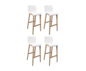 MOB-IN Tabourets de Bar 75 cm Tanna Pieds chêne Assise Plastique Blanche -Lot de 4