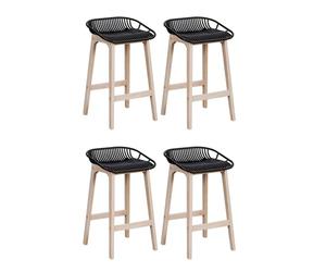 MOB-IN Tabourets d'ilot 65 cm Malmo Pieds chêne Assise Plastique Noire - Lot de 4