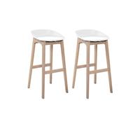 MOB-IN Tabourets d'ilot 75cm Riva Pieds chêne Assise Plastique Blanche - Lot de 2