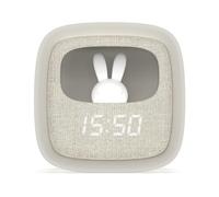 MOB - MOBILITY ON BOARD Réveil et Veilleuse pour Enfant Billy Clock - Motif Lapin - Face Avant Tissu - Cadre Plastique Soft-Touch - Programmation de la Date, de l'Heure et de 3 Alarmes (Gris)