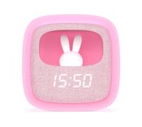 MOB - MOBILITY ON BOARD Réveil et Veilleuse pour Enfant Billy Clock - Motif Lapin - Face Avant Tissu - Cadre Plastique Soft-Touch - Programmation de la Date, de l'Heure et de 3 Alarmes - Marshmallow