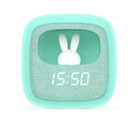 MOB ? MOBILITY ON BOARD Réveil et Veilleuse pour Enfant Billy Clock - Motif Lapin - Face Avant Tissu - Cadre Plastique Soft-Touch - Programmation de la Date, de l'Heure et de 3 Alarmes (Turquoise) - Neuf