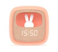 MOB - MOBILITY ON BOARD Réveil et Veilleuse pour Enfant Billy Clock - Motif Lapin - Face Avant Tissu - Cadre Plastique Soft-Touch - Programmation de la Date, de l'Heure et de 3 Alarmes (Rose)