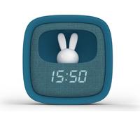 MOB - MOBILITY ON BOARD Réveil et Veilleuse pour Enfant Billy Clock - Motif Lapin - Face Avant Tissu - Cadre Plastique Soft-Touch - Programmation de la Date, de l'Heure et de 3 Alarmes (Bleu)