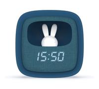 Mob - Réveil et Veilleuse pour Enfant Billy Clock - Motif Lapin - Face Avant Tissu - Cadre Plastique Soft-Touch - Programmation de la Date, de l'Heure et de 3 Alarmes (Bleu)