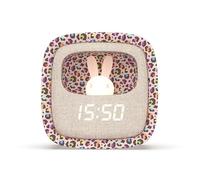 MOB - Réveil et Veilleuse pour Enfant Billy Clock - Motif Lapin - Face Avant Tissu - Cadre Plastique Soft-Touch - Programmation de la Date, de l'Heure et de 3 Alarmes (Marron Leopard)
