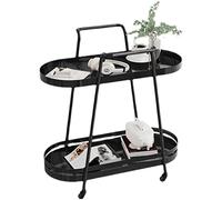 Mobable Living Room Light Tea Side Several Small Family Sofa Narrow Table Bedroom Iron Belt Wheel Side Cabinet (Color : Black Gold, Size : 1) (Matt Black 1)