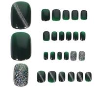 Mobestech 1 Boîte Faux Ongles Verts Colle, Accessoires de Manucure Portables en Pp, Look Délicat pour Mariage et Fête D'anniversaire, Boîte