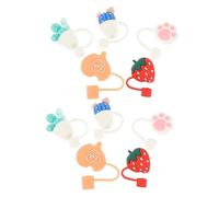 Mobestech 10 pièces Couvercles Silicone pour Embouts de Pailles Réutilisables Protection Poussière Décoratif avec Motifs Cœur Patte de Chat Fraise et Cactus Accessoires et