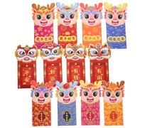 Mobestech 12 Pièces Enveloppes Rouges Style Chinois Dragon Nouvel An Chinois Motifs Mignons pour Cadeaux Fête