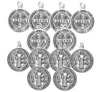 Mobestech 12 pièces Pendentifs Métal Saint Benoît Italiens Breloques Alliage Décoratives pour Bijoux DIY Porte-clés et Colliers Style Aléatoire