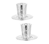 Mobestech 2 Ensembles Tasse à Vin Judaica avec Plateau pour Shabbos et Passover pour Célébrations Juives Design Élégant et Alliage de Zinc