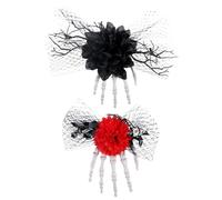 Mobestech 2 pièces Barrettes Halloween Squelette Main avec Rose Accessoires et Confortables pour Femmes Pinces Mesh Stables pour et Costumes