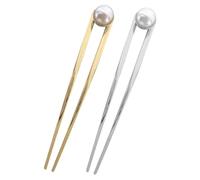 Mobestech 2 pièces Hair Sticks For Buns Long U-shaped Metal Hair Forks With Pearl Accent Vintage Style For Women And Teen And Set