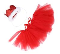 Mobestech 2 pièces Jupe Tutu Tulle pour Chien avec Couronne Rouge Vêtements pour Chiots Tenue de Fête et Photo Accessoires Durables pour Animaux