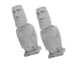 Mobestech 2 Pièces Statue Moaï Statue De L'île De Pâques Tête De L'île De Pâques s Moai De L'île De Pâques Décor De Tête De Pâques Moai Figurine Moaï De Pierre Grès Grey