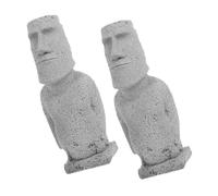 Mobestech 2 Pièces Statue Moaï Statue De L'île De Pâques Tête De L'île De Pâques Statues Moai De L'île De Pâques Décor De Tête De Pâques Tête Moai Figurine Moaï Statue De Pierre Grès Grey
